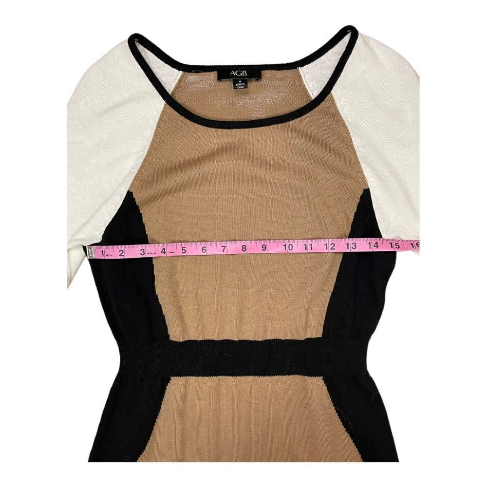AGB Womens Size M Color Block Sweater Dress 3/4 Sleeves Black Tan White MIDI - Picture 4 of 8